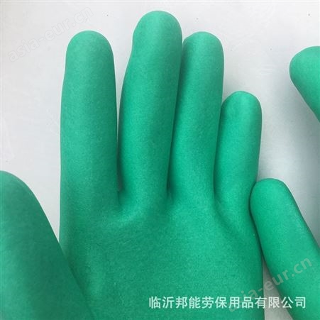 挂胶手套透气王 发泡耐磨乳胶劳保手套 浸胶尼龙皱纹绿色工地手套