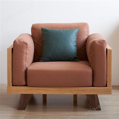 搏德森北欧全实木沙发3人位简约现代客厅小户型红橡木单人布艺沙发组合