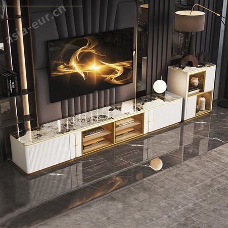 搏德森设计师Led灯电视柜茶几轻奢亮光岩板现代简约小户型客厅地柜定制厂家