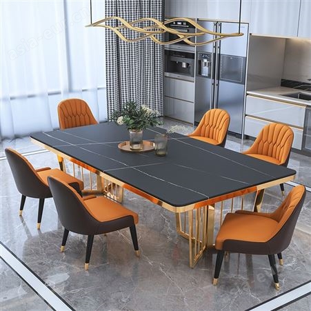 搏德森轻奢岩板大理石餐桌椅组合现代简约长方形家用小户型吃饭桌子厂家