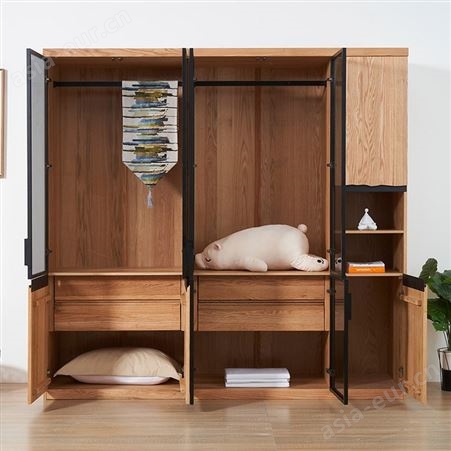 搏德森北欧全实木两门衣柜现代简约红橡木三门衣柜轻奢小户型卧室储物柜