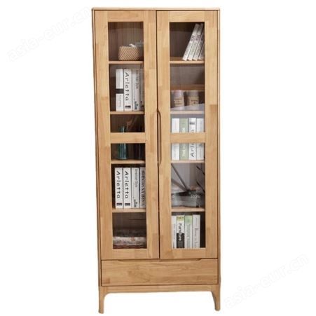 搏德森北欧风格家具橡胶木全实木两门书柜书架批发