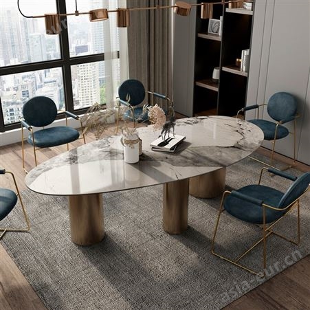 搏德森意式大理石岩板餐桌现代简约小户型家用椭圆异形奢石设计师饭桌厂家