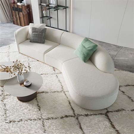 搏德森设计师弧形布艺沙发北欧现代简约绒布时尚创意个性意式半圆形沙发家具定制厂家